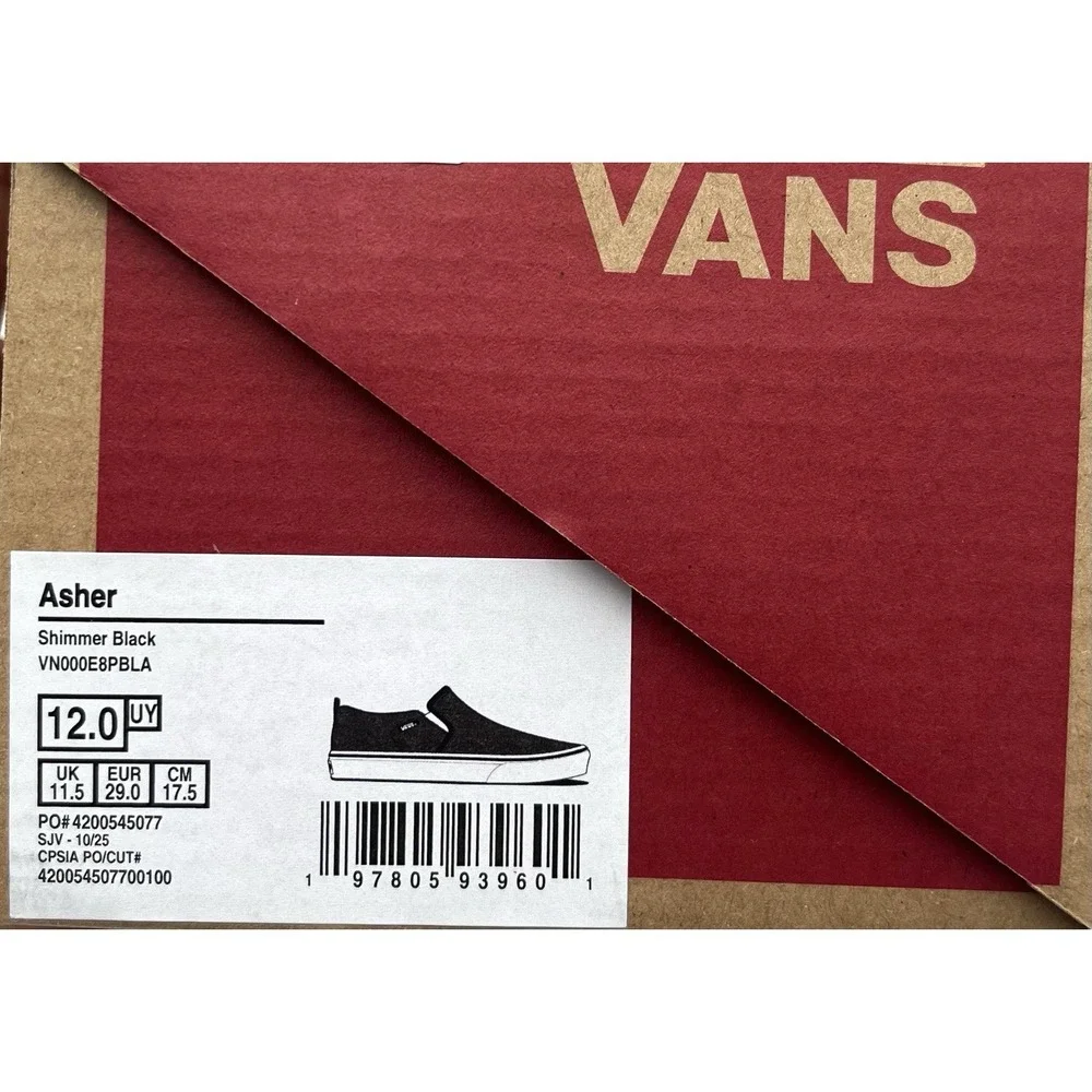 Vans Little Girls Asher Slip On Casual Shoes Size 12 Shimmer Black Gray Sneakers
